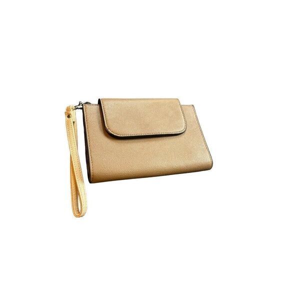 Tan Faux Leather Wristlet Wallet With Polka Dot Interior & Zipper Pocket - Picture 7 of 9